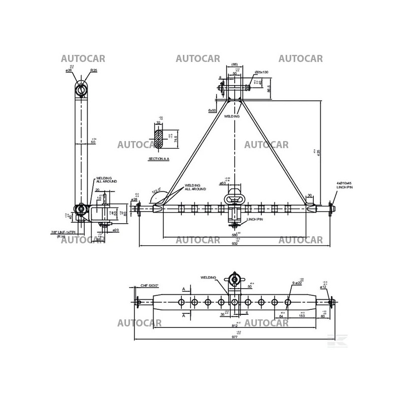Trojbodový rám ťažného zariadenia kat. 2