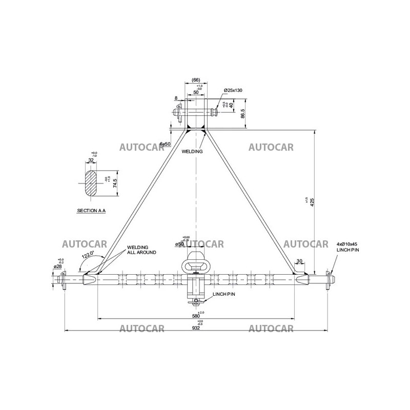 Trojbodový rám ťažného zariadenia kat. 2