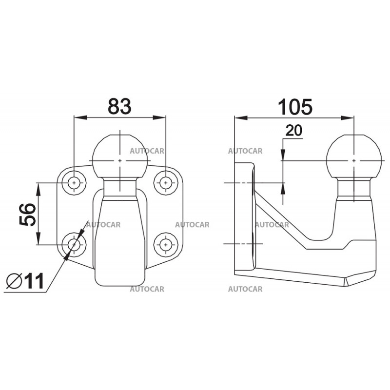 Ťažná guľová spojka KH4-3 - vert. zaťaž. 250 kg