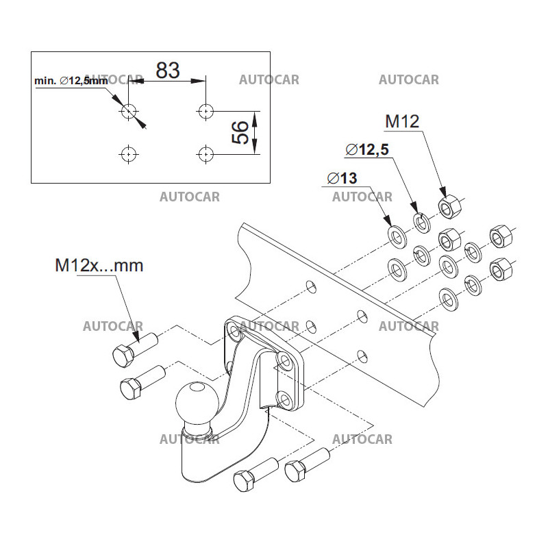 Ťažná guľová spojka KH4-2 - vert. zaťaž. 250 kg