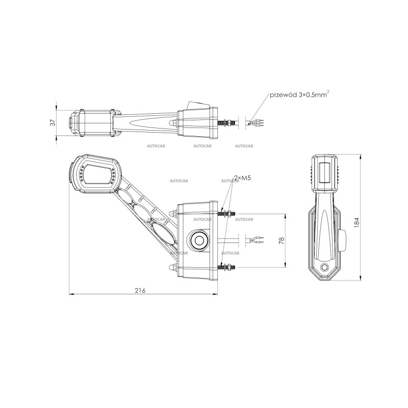 Obrysové svetlo s cúvacím senzorom - pravé dlhé